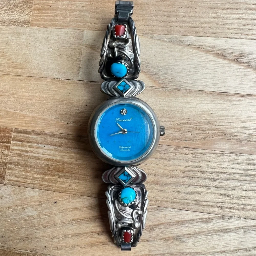 Lucoral ladies Sterling silver Native American watch wings turquoise watch